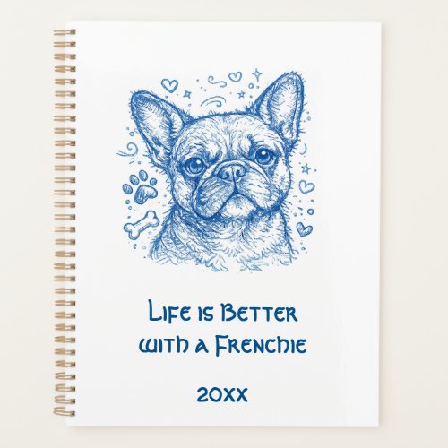 French Bulldog blue lineart doodle frenchie 2027 Planner