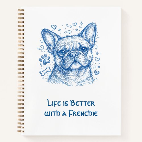 French Bulldog blue lineart doodle frenchie Notebook