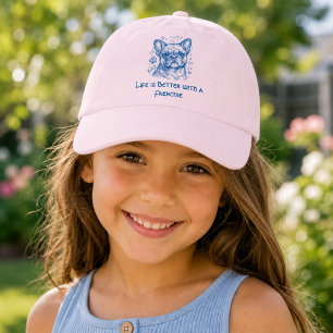 French Bulldog blue lineart doodle frenchie pink Hat