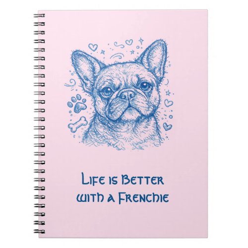 French Bulldog blue lineart doodle frenchie pink Notebook