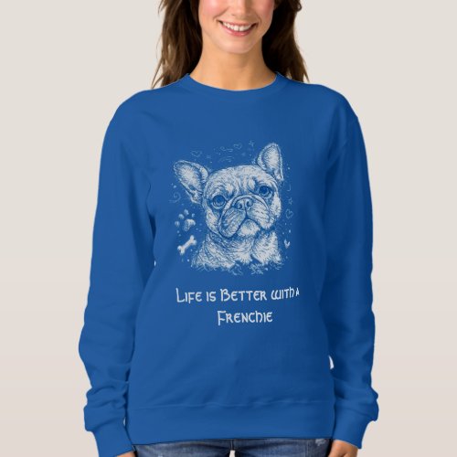 French Bulldog blue lineart doodle frenchie Sweatshirt