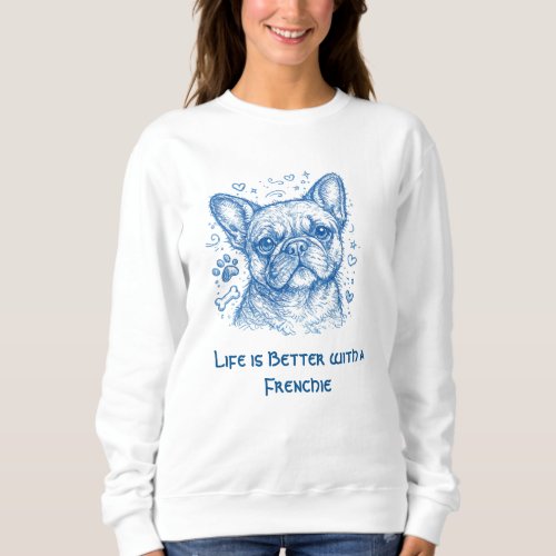 French Bulldog blue lineart doodle frenchie Sweatshirt