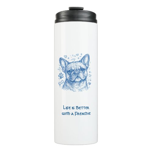 French Bulldog blue lineart doodle frenchie Thermal Tumbler