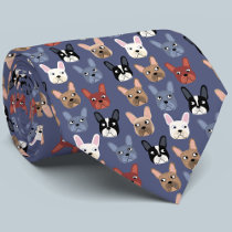 French Bulldog Blue Neck Tie