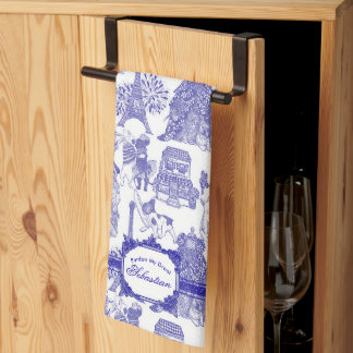 FRENCH BULLDOG Blue Toile Kitchen Towel