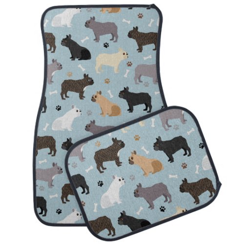 French Bulldog Bones and Paws Blue Car Floor Mat