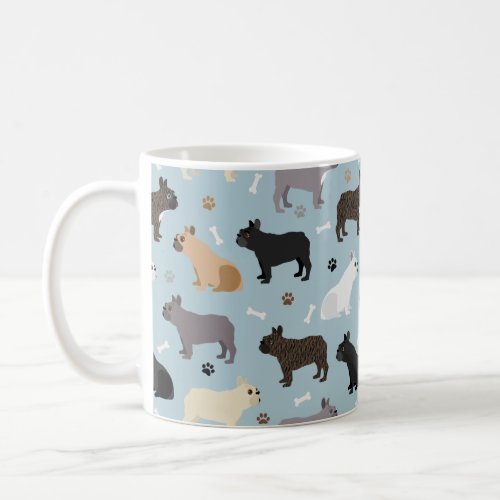 French Bulldog Bones and Paws Blue Coffee Mug