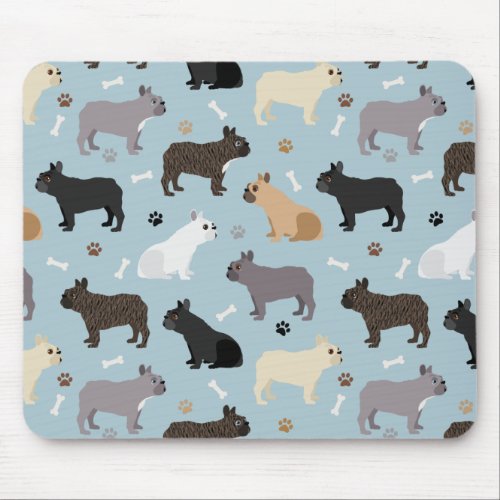 French Bulldog Bones and Paws Blue Mouse Pad