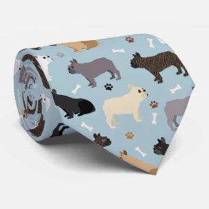 French Bulldog Bones and Paws Blue Neck Tie