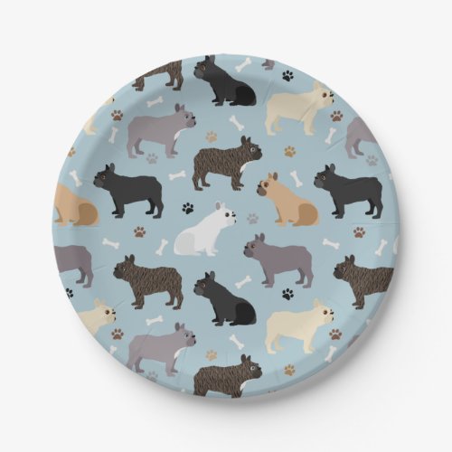 French Bulldog Bones and Paws Blue Paper Plates