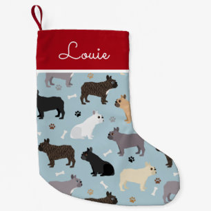 French Bulldog Bones and Paws Blue Small Christmas Stocking