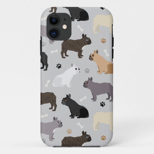 French Bulldog Bones and Paws Gray iPhone 11 Case