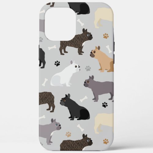 French Bulldog Bones and Paws Gray iPhone 12 Pro Max Case