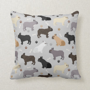 French Bulldog Bones and Paws Gray Throw Pillow