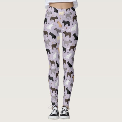 French Bulldog Bones and Paws Purple Leggings