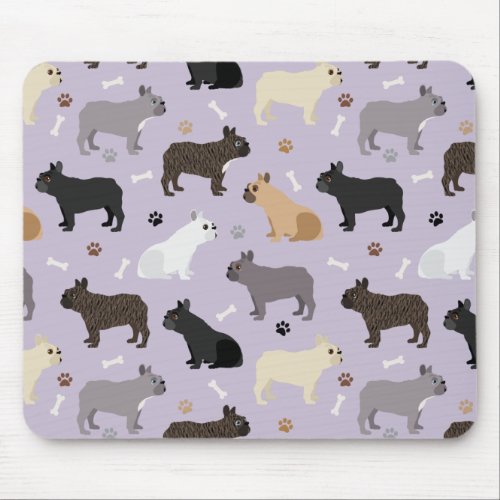 French Bulldog Bones and Paws Purple Mouse Pad