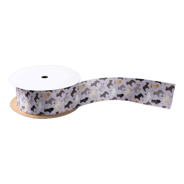French Bulldog Bones and Paws Purple Satin Ribbon (Spool)