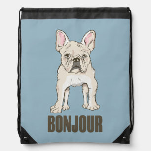 French Bulldog Bonjour Drawstring Bag