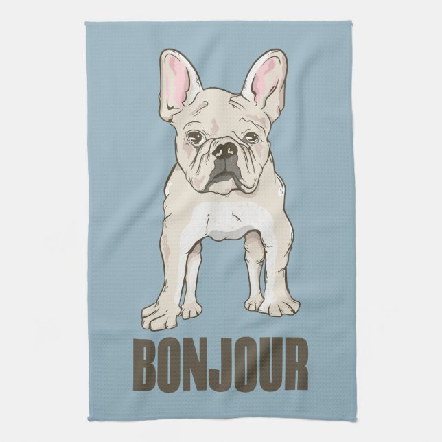 French Bulldog Bonjour Kitchen Towel (Vertical)