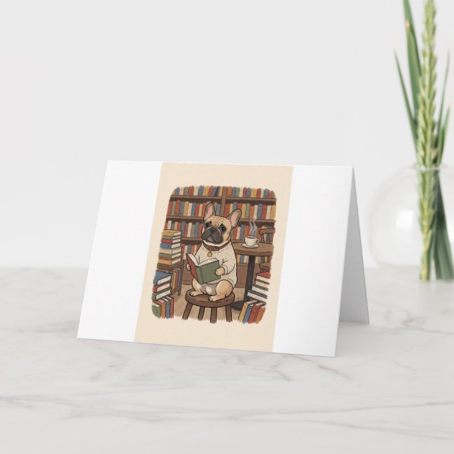 French Bulldog Bookstore cafe date Greeting Card