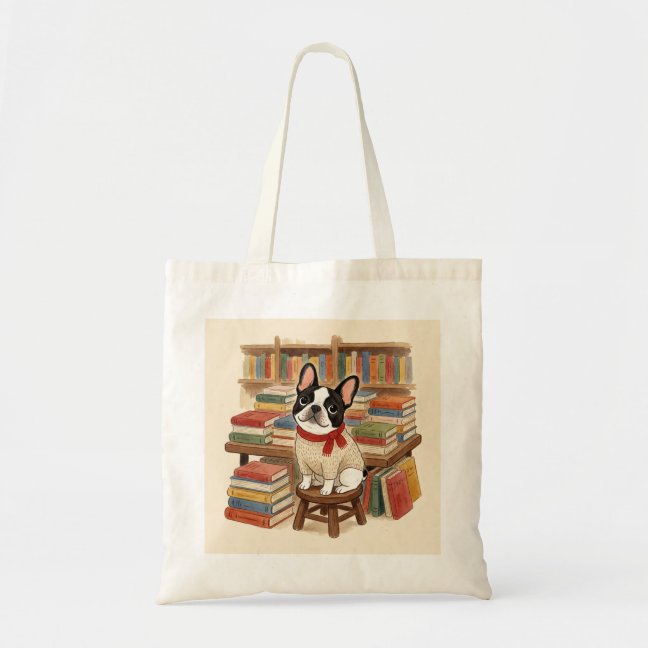 French Bulldog Bookstore cafe date Tote Bag