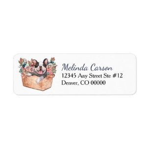 French Bulldog Bouquet Basket Return Address Label