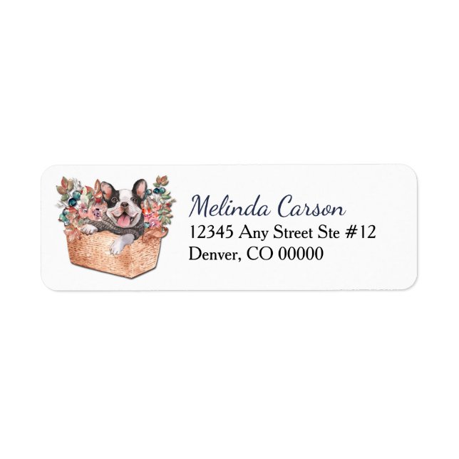French Bulldog Bouquet Basket Return Address Label (Front)