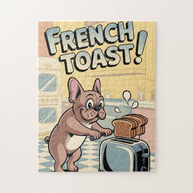 French Bulldog Breakfast Cartoon Art Jigsaw Puzzle (Vertical)