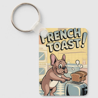 French Bulldog Breakfast Cartoon Art Keychain