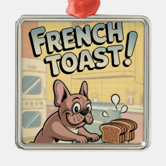 French Bulldog Breakfast Cartoon Art Metal Ornament