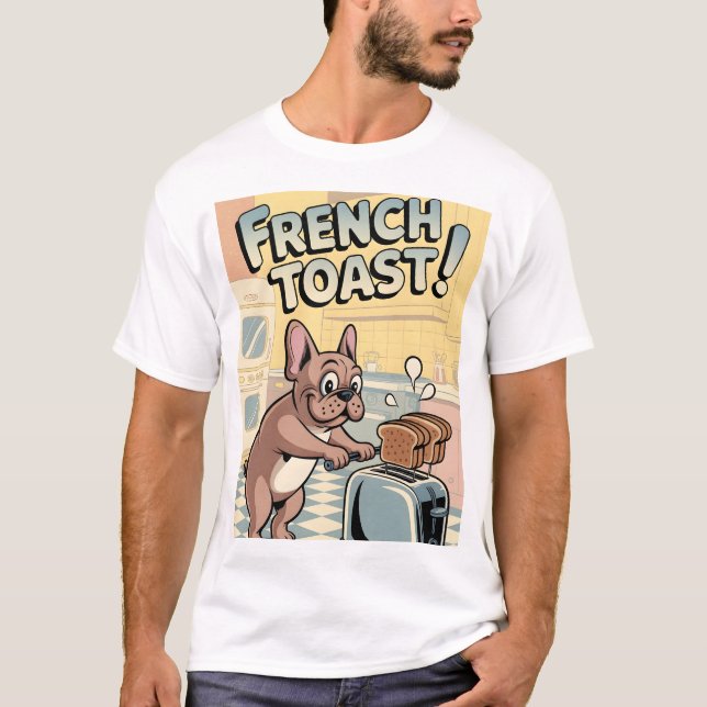 French Bulldog Breakfast Cartoon Art T-Shirt (Front)