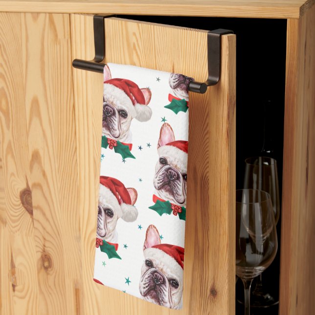 French Bulldog Breed Christmas Dog Pattern Kitchen Towel (Thirds Fold)