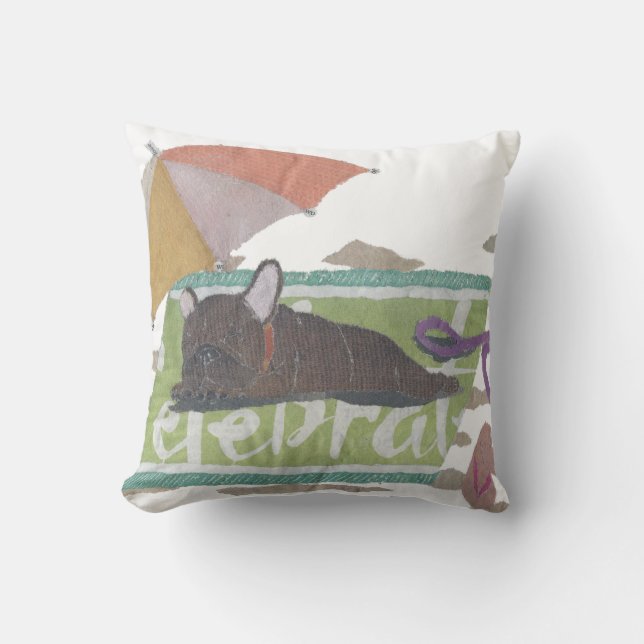 French Bulldog, Brindle Frenchie, Colorful, Beach Throw Pillow (Front)