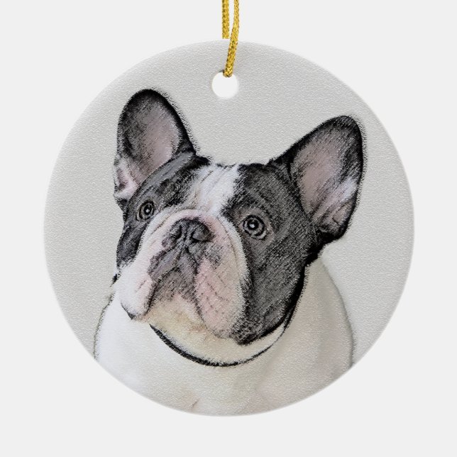 French Bulldog (Brindle Pied) Painting - Dog Art Ceramic Ornament (Front)
