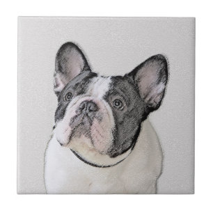 French Bulldog (Brindle Pied) Painting - Dog Art Ceramic Tile