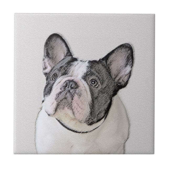 French Bulldog (Brindle Pied) Painting - Dog Art Ceramic Tile (Front)