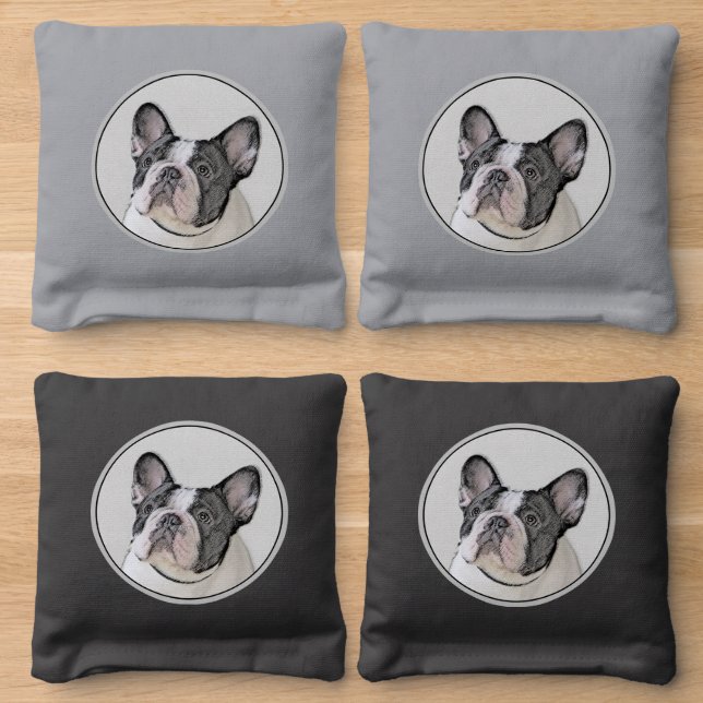 French Bulldog (Brindle Pied) Painting - Dog Art Cornhole Bags (Wood)