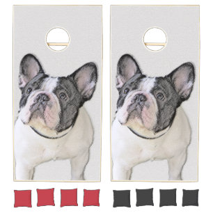 French Bulldog (Brindle Pied) Painting - Dog Art Cornhole Set