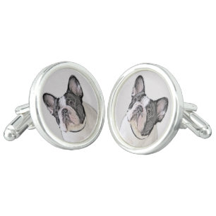 French Bulldog (Brindle Pied) Painting - Dog Art Cufflinks