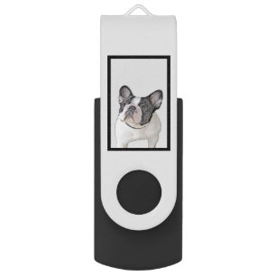 French Bulldog (Brindle Pied) Painting - Dog Art Flash Drive