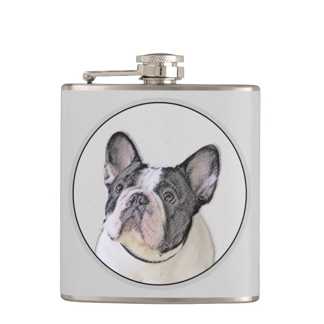 French Bulldog (Brindle Pied) Painting - Dog Art Flask (Front)