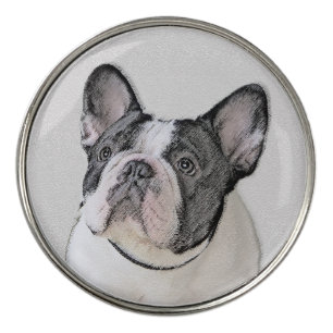 French Bulldog (Brindle Pied) Painting - Dog Art Golf Ball Marker