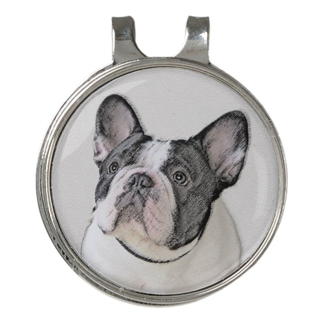 French Bulldog (Brindle Pied) Painting - Dog Art Golf Hat Clip (Front)
