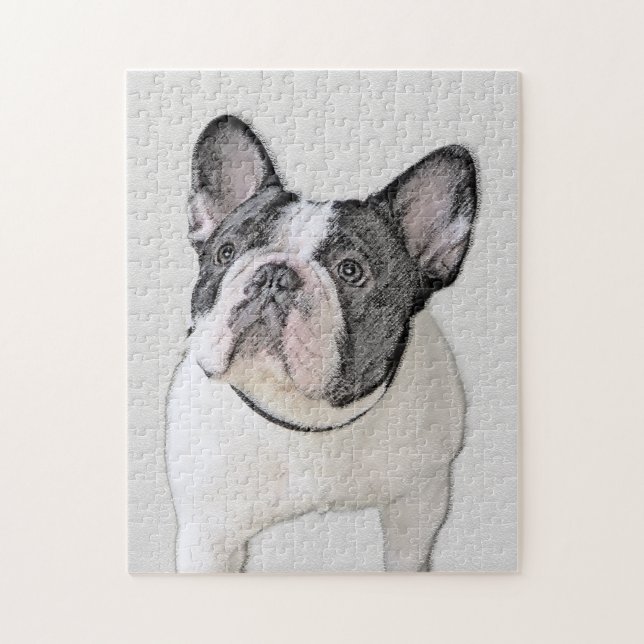 French Bulldog (Brindle Pied) Painting - Dog Art Jigsaw Puzzle (Vertical)