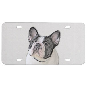 French Bulldog (Brindle Pied) Painting - Dog Art License Plate