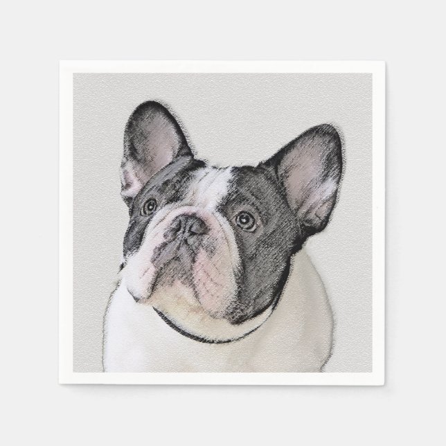French Bulldog (Brindle Pied) Painting - Dog Art Napkins (Front)