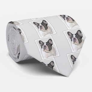 French Bulldog (Brindle Pied) Painting - Dog Art Neck Tie
