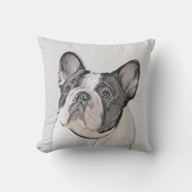 French Bulldog (Brindle Pied) Painting - Dog Art Outdoor Pillow (Front)