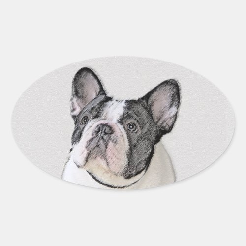 French Bulldog Brindle Pied Painting _ Dog Art Oval Sticker