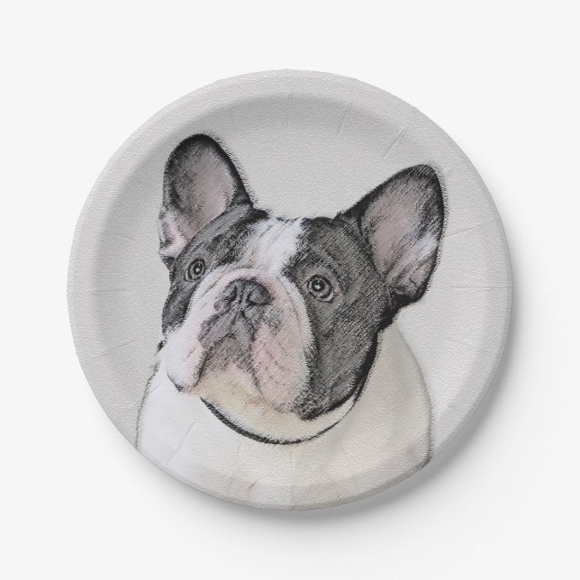 French Bulldog (Brindle Pied) Painting - Dog Art Paper Plates (Front)